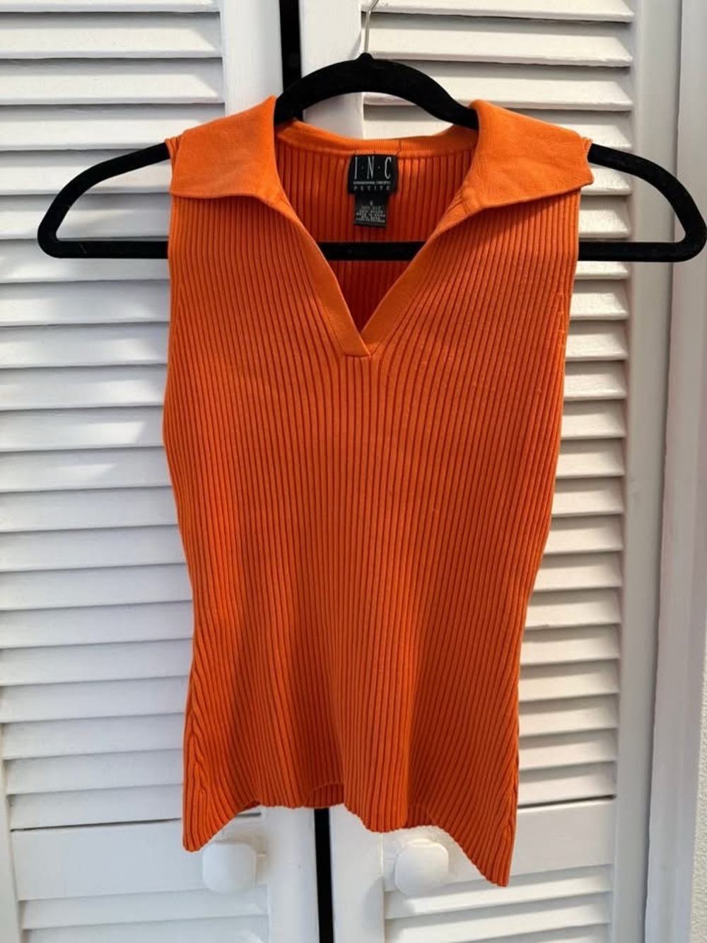 INC International Concepts Orange Ribbed V-Neck Sleeveless Tank Top